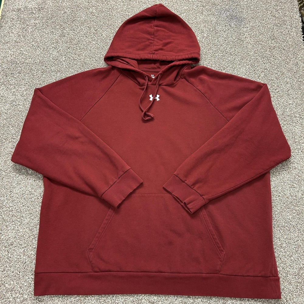 Under Armour Hoodie Mens 4XL Red Fleece Pullover Kangaroo Logo Sweatshirt